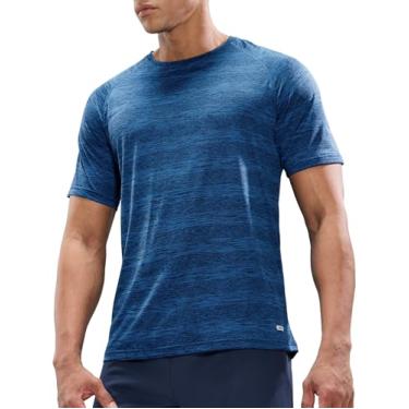 Imagem de MIER Camisetas masculinas de treino dry fit, camiseta atlética, manga curta, gola redonda, academia, poliéster, absorção de umidade, Azul mesclado, 3G