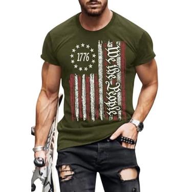 Imagem de Camiseta masculina envelhecida 1776 4th of July Shirt Tops bandeira americana patriótica manga curta Independence Day Shirt, Verde - Bandeira We the People, G