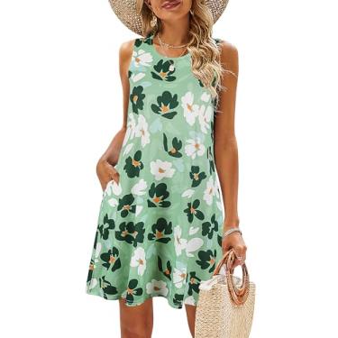 Imagem de SimpleFun Vestidos de verão para mulheres, praia, floral, camiseta, vestido de verão, casual, bolsos, vestido regata boho, Floral verde, XXG