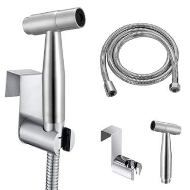 Imagem de Kit de pulverizador de bidê de aço inoxidável, pulverizador de fraldas de pano de bebê com mangueira de 1,5 m, gancho de aço inoxidável, botão de interruptor fácil para uma limpeza refrescante