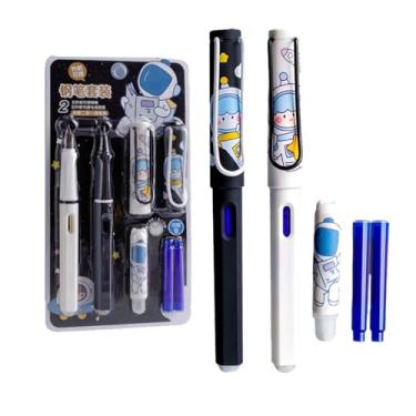 Imagem de Joucien 2 canetas por caixa, canetas apagáveis para estudantes, cartuchos de tinta, canetas fofas de desenho animado substituíveis - espaço interestelar (azul)