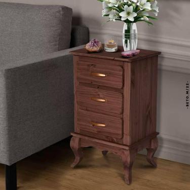 Imagem de Mesa De Canto Para Sala Rústica 3 Gavetas Imbuia Shop JM