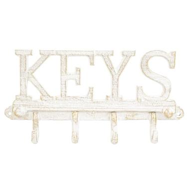 Imagem de Sungmor Porta-chaves de ferro fundido para parede, porta-chaves brancas vintage com 4 ganchos, gancho organizador de chaves rústico para parede, ganchos utilitários decorativos para entrada, porta da