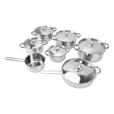 Imagem de Conjunto de Panelas de Aço Inoxidável, 7 Peças, Orelha Dupla, Panela de Sopa, Alça única, Frigideira de Leite Com Tampas para Cozinha
