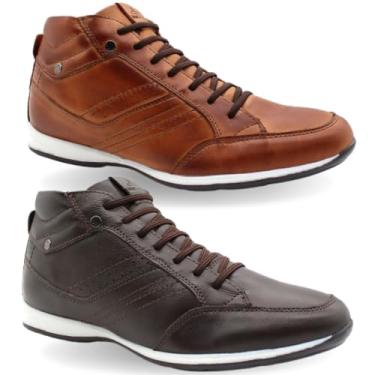 Imagem de Kit 2 Pares Sapatênis Masculino Couro Legítimo Cano Alto com Zíper Lateral Elegance 1008 (Avelã e Castanho, BR, Adulto, Numérico, 37)