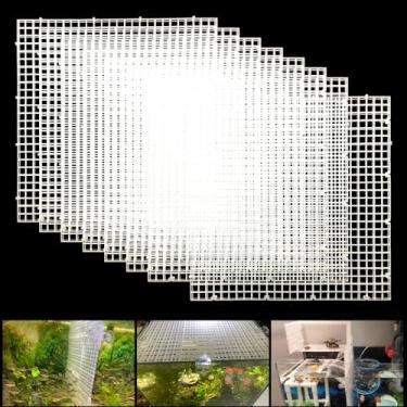 Imagem de Bandeja de plástico ajustável para isolamento de tanque de peixes com grade de plástico para aquário (branco, 8 peças 29 x 29 cm com orifício de 0,8 cm