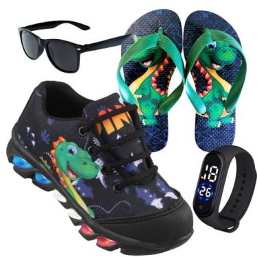 Imagem de kit Tenis de led infantil meninos Ledstar dinossauro luzinhas desenhos