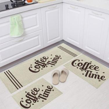 Imagem de Jogo Tapete Cozinha Natural Algodão Antiderrapante 3 Peças Coffe Tabac