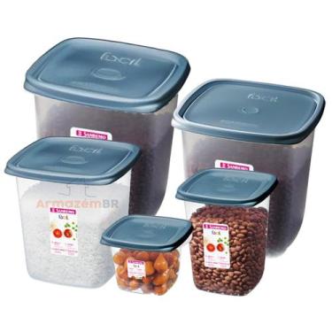 Imagem de Conjunto 5 Potes Hermético Plástico Alimentos Mantimentos Cozinha - SR