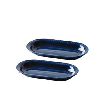 Imagem de TUSIMI Pratos ovais de servir de 23 cm, bandeja de servir de cerâmica, bandejas e travessas, seguro para forno, bandeja de jantar de porcelana para servir carne, conjunto de 2 (azul)