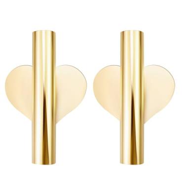 Imagem de Chinflly Vaso de parede com 2 peças, tubo de parede em forma de coração de metal, vaso de flores, decoração minimalista, suporte floral para casa, escritório, sala de estar, quarto, banheiro, dourado