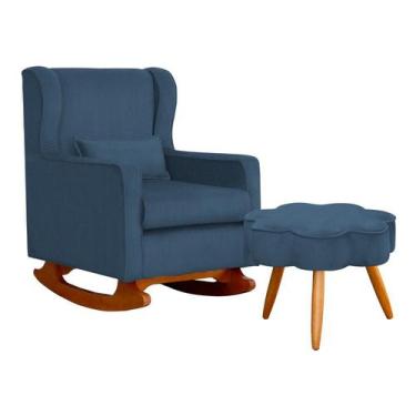 Imagem de Kit Poltrona e Puff Aurora Balanço Suede Azul Royal- FM - Fina Mobília