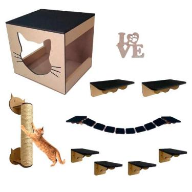 Imagem de Playground Gatos 8 Peças mdf 6mm Nicho Ponte Prateleiras - Grupo Paraí