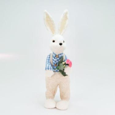Imagem de Coelho De Páscoa Decoração Enfeite Coelhinho com Flores 60cm - Genéric