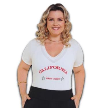 Imagem de Blusa Feminina Gola V e Estampa Bordado a Maquina Califórnia Plus Size