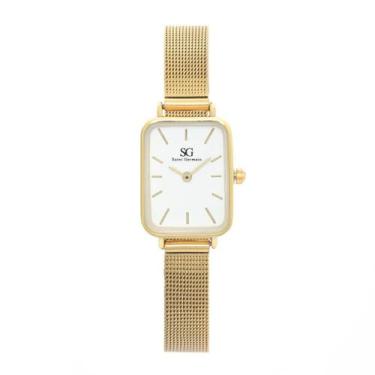 Imagem de Relógio Feminino Luxo Dourado Quadrado Square Chelsea Gold Saint Germa