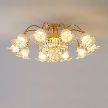 Imagem de JUANYAO Lustre Sputnik de cristal de luxo moderno vintage com acabamento cromado dourado luz pendente de metal exclusiva flor decoração de vidro para bar de cozinha