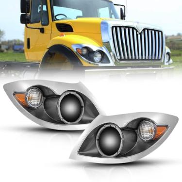 Imagem de Seassauto Conjunto de faróis adequado para caminhões International Workstar 7400 2008-2018, par de faróis de halogênio lado do motorista e do passageiro (preto) (sem lâmpada, par)