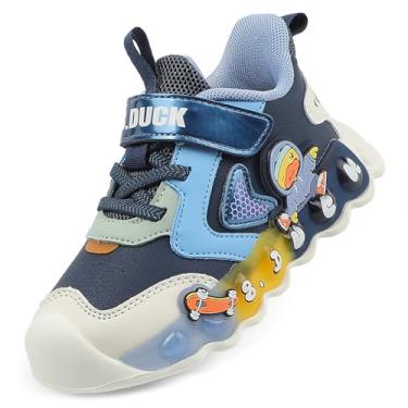 Imagem de BDUCK+ Tênis infantil para meninas e meninos [dinossauro de desenho animado] Tênis infantil para meninas, tênis de corrida infantil tamanho 4-12 azul