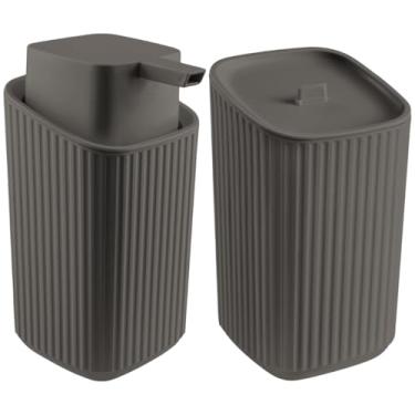 Imagem de Kit de Banheiro Porta Sabonete Líquido 400ml + Porta Algodão Moderno De Luxo (Cinza Escuro)