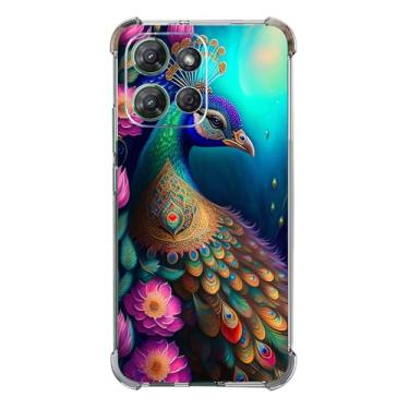 Imagem de Beaucov Capa para Moto G 2025, colorido pavão mandala flores proteção contra quedas capa à prova de choque capa protetora de corpo inteiro resistente a arranhões para Motorola Moto G 2025