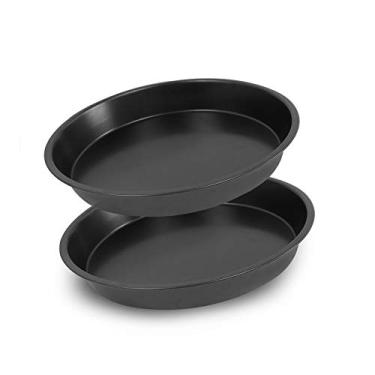 Imagem de Kslong 2 peças de prato de pizza de metal para forno redondo modelo de pizza loja de pizza ferramentas de cozimento antiaderentes chassi de bolo assadeiras (20 cm)
