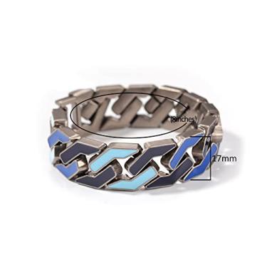 Imagem de Rockyu Pulseira masculina cor prata largura 0,7 polegadas (17 mm) pulseira geométrica extra grossa metal sensação cubana pulseira elegante unissex hip hop moda acessório prata, ワンサイズ, Prata