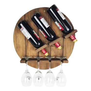 Imagem de Adega Redonda Rústica De Parede Em Madeira Com Porta Taças De Vinho