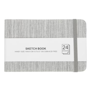Imagem de PATIKIL Caderno de desenho em aquarela de 14 x 8 cm, 24 folhas 300 g/m2/92 kg, caderno de desenho em aquarela sem ácido, blocos de papel para artistas de capa dura, cinza claro