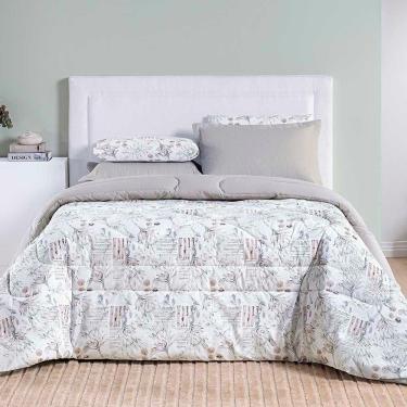 Imagem de Edredom Maggy Dupla Face King 1 Peça Percale 200 Fios Estampado Protea Cinza Floral 80%...