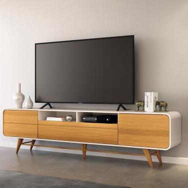 Imagem de Bancada Europa Pés Em Madeira Para Tv Até 85 Polegadas Off White/cinamomo G26 - Gran Belo