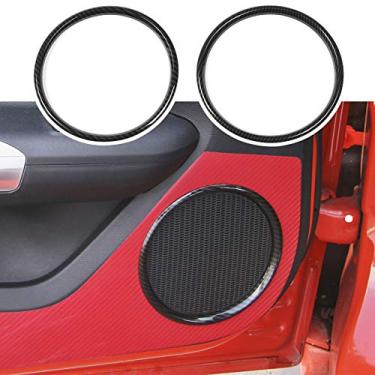 Imagem de JeCar 2 peças de decoração interior do alto-falante da porta do carro para Ford Mustang 2015-2020 (grão de fibra de carbono)