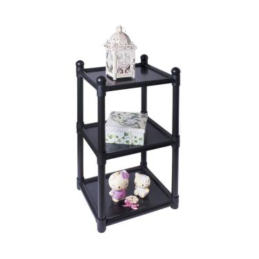 Imagem de Estante de Plástico Multiuso São Bernardo Empilhável com 3 Prateleiras Preta 35x31x79,5cm