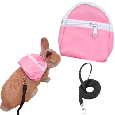 Imagem de Mochila de coelho para Squrriel conjunto de coleira de porquinho-da-índia pequenos acessórios de vestuário para animais de estimação feitos à mão para festa fotográfica de volta às aulas para furões,