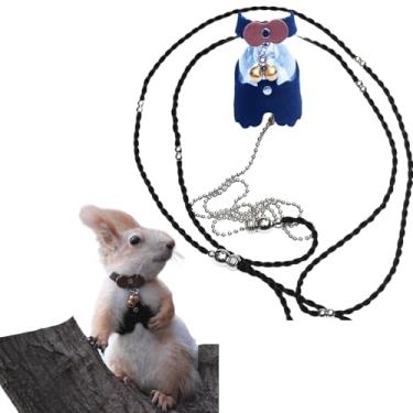 Imagem de Corda de tração de esquilo, corda antimordida, colete ajustável, arnês de caminhada para animais pequenos com coleira de chumbo para hamster, gerbil, rato, furão, chinchila (preto com café)
