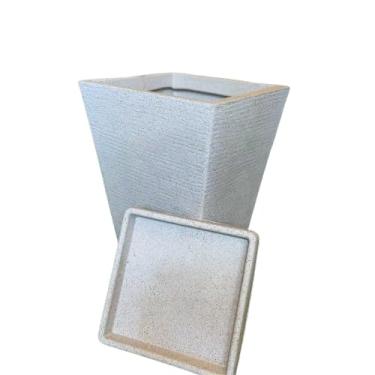 Imagem de Vaso De Planta Coluna Quadrada Com Prato M (cinza)