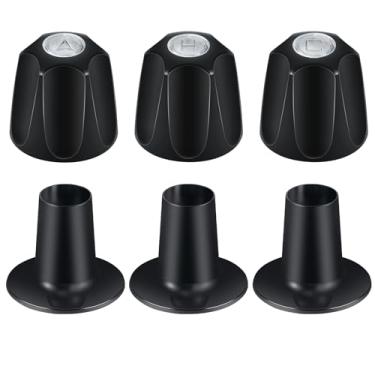 Imagem de Maçaneta de chuveiro preta fosca de metal 3 peças de substituição, compatível com Price/Pfister Verve Tub, kit de acabamento de 3 torneiras, inclui 1 botão quente 1 frio 1 desviador, altura 6 cm