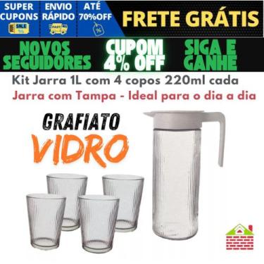 Imagem de Kit Jarra 1L com 4 copos 220ml cada, Jarra com Tampa - Ideal para o di