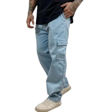 Imagem de Calça Cargo Jeans Masculina Mitchelgutto Bolso Lateral, Jeans claro, G
