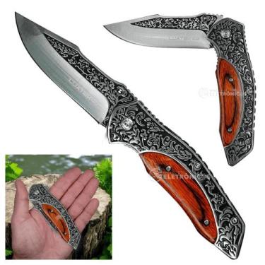 Imagem de Canivete Cabo de Madeira Nobre, Lâmina de Aço Inox e Clip de Cinto Par