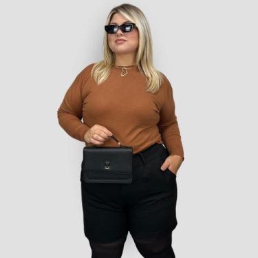 Imagem de Blusa Feminina Tricô Liso Plus Size Lã Moda Casual Inverno - GIP, Terr
