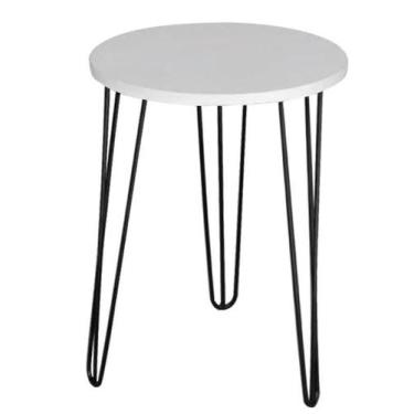 Imagem de Mesa De Canto Redonda Mdf 35Cm Pé De Ferro Metal Hairpin - Kasa Decor 