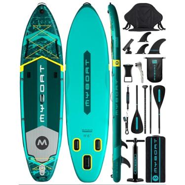 Imagem de myboat Prancha De Stand Up Paddle Inflável Extra Larga 11'6" X 35" 6" Para Pesca, Paddle, Sup Capacidade 450 Lb Com Suporte Vara, 3 Nadadeiras Removíveis, Bomba Dupla Ação, Remo Flutuante