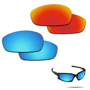 Imagem de Fiskr Lentes de reposição polarizadas anti-água salgada para Oakley Split Jacket pacote com 2 pares, Vermelho fogo e azul gelo, 0