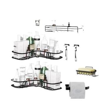 Imagem de Kit 2 Prateleiras Suporte Com Alto Adesivos Para Parede Banheiro Cozinha Lavanderia Shampoo Sabonete(7 PRATELEIRAS)