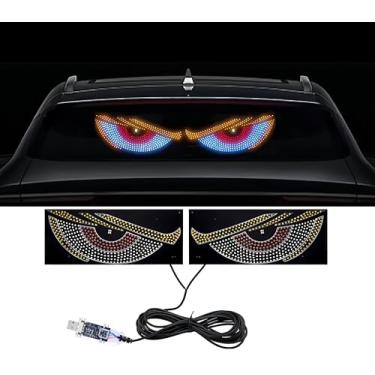Imagem de 2 peças de luz dinâmica com olhos de diabo para carros, (12 cm x 30 cm, luz ambiente de veículos, painel de matriz, luzes estroboscópicas de advertência, luzes estroboscópicas