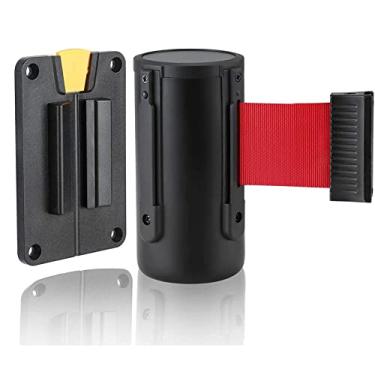 Imagem de Barreira de cinto retrátil de parede fixa para controle de multidão barreira montada na parede com estojo ABS e cinto vermelho funciona em aeroportos, bancos, restaurantes e hotéis (2 m/3 m)