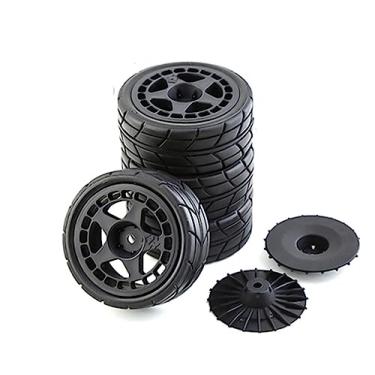 Imagem de Chanmoo 1/10 RC Racing Rally Tires 12mm Hex Wheels Rims and Rubber On Road Tyres for 1/10 RC On-Road Car HPI KYOSHO Tamiya XV01 XV02 TA06 TT01 TT02 PTG2 144001 A959 RC Rally Drift Car 4PCS (Black A)