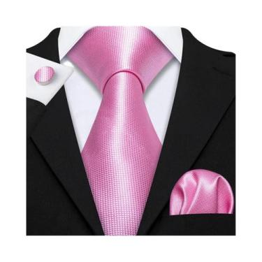 Imagem de Conjunto de Abotoaduras e Gravata Masculina - Seda Pêssego Coral Rosa 
