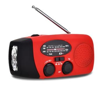 Imagem de Rádio de manivela de emergência com lanterna de LED, rádio meteorológico portátil AM/FM/NOAA com carregador de telefone power bank, rádio recarregável alimentado por energia solar de 2600 mAh para